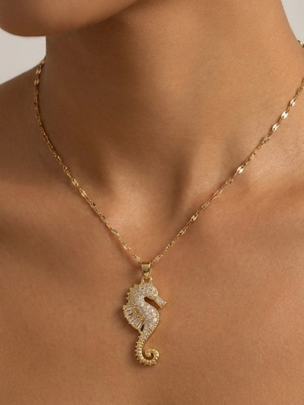 Gold Seahorse Pendant Necklace - Women Jewelry